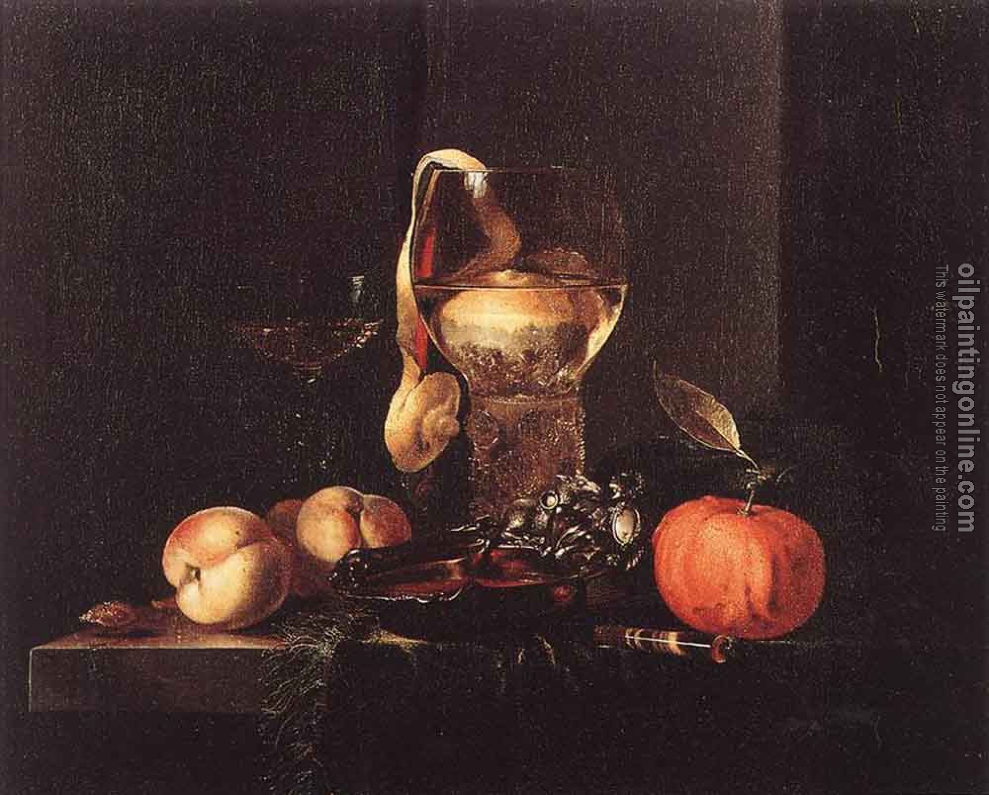 Willem Kalf - Still Life With Silver Bowl Glasses And Fruit